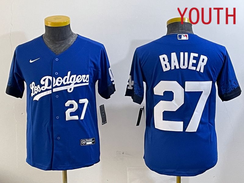 Youth Los Angeles Dodgers #27 Bauer Blue City Edition Nike 2024 MLB Jersey style 11202->youth mlb jersey->Youth Jersey